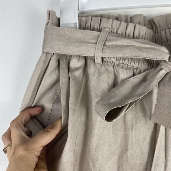 Calvin Klein Womens Paperbag Waist Trouser Pants Size S Tan Khaki Linen Blend - Picture 3 of 10